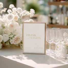 White & Guld Drink & Savor Bröllop Pub-tecken
