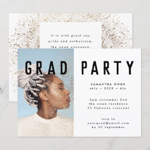 White Guld Elegant Botanicals Grad Photo Party Inbjudningar