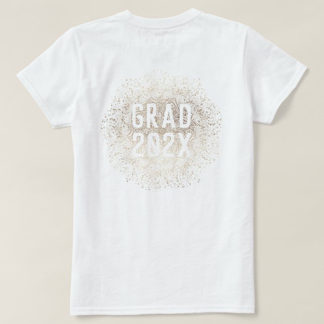 White Guld Elegant Foil Botanicals Student Uni T Shirt (Design baksida)