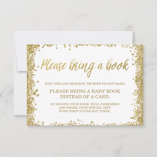 White Guld Faux Glitter Baby Shower Bok Inbjudningar (Framsida)
