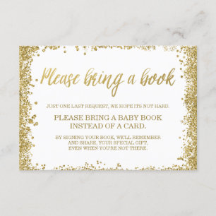 White Guld Faux Glitter Baby Shower Bok Inbjudningar