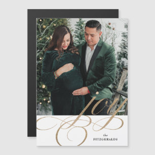 White & Guld Festive Flourish Joy Helgdag Magnet