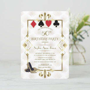 White Guld Fleur-deLis Casino Vegas Poker Birthday Inbjudningar