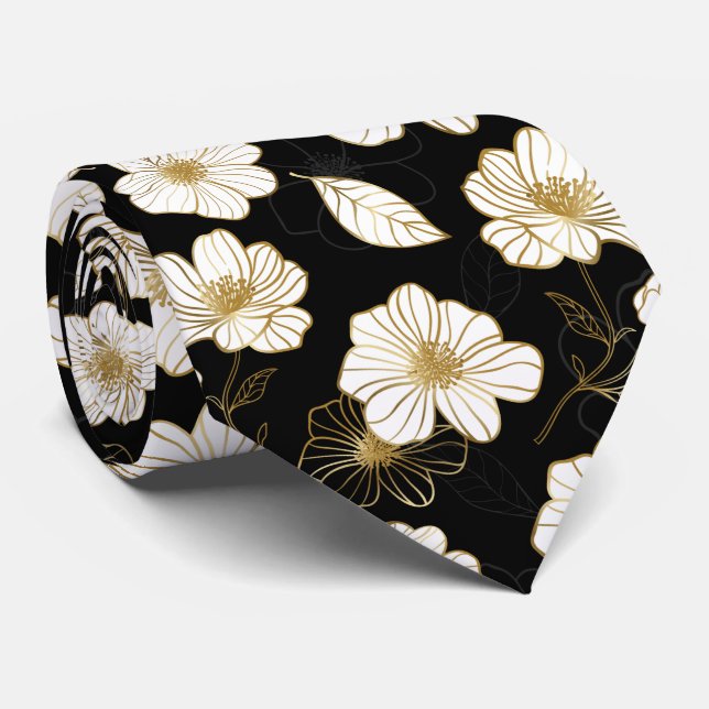 White Guld Flowers Black Slips (Rullad)