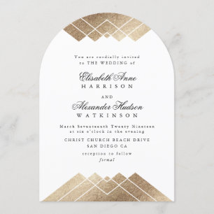 White Guld Gatsby Deco Calligraphy Arch Bröllop Inbjudningar