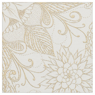 White & Guld Glitter Dreamcatcher Feathers Mandala Tyg