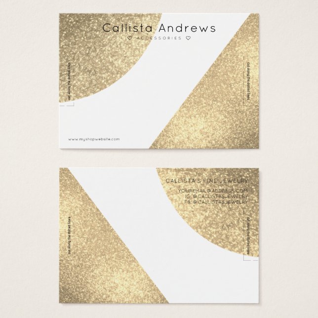 White Guld Glitter Geo Heart Bracelet Visning Visitkort (Framsida & baksida)