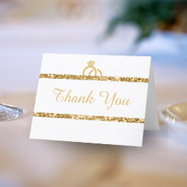 White & Guld Glitter Monogram Initial Bröllop Tack Kort