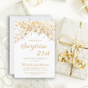 White Guld Glitter Surprise 21:a födelsedagen Inbjudningar