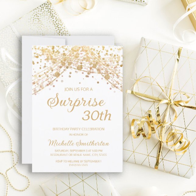 White Guld Glitter Surprise 30års födelsedag Inbjudningar (Skapare uppladdad)