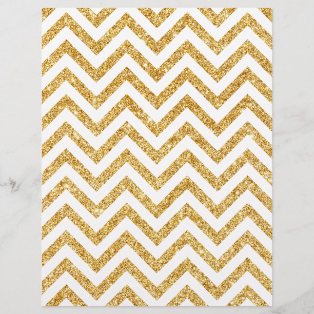 White Guld Glitter Zigzag Rand Chevron Mönster Reklamblad (Framsidan)