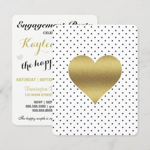 White & Guld Heart Polka Dot Möhippa Party Inbjudningar