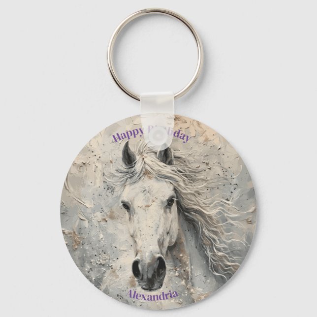 White Guld Horse Lover Birthday Personlig Nyckelring (Framsida)