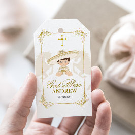 White Guld Horse Mexican Boy Charro Baptism Presentetikett