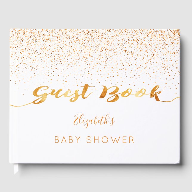 White guld konetti sprinkle Baby Shower Girl Gästböcker (Framsida)