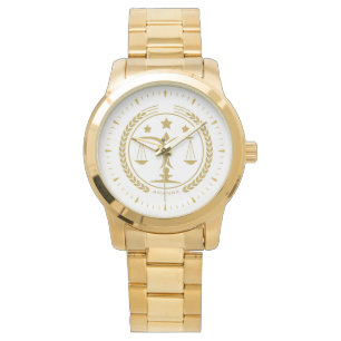 White Guld Law Justice Logotyp Monogram Armbandsur