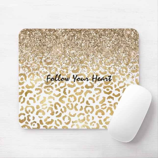 White Guld Leopard Print Glitter gnistra Musmatta (Med mus)