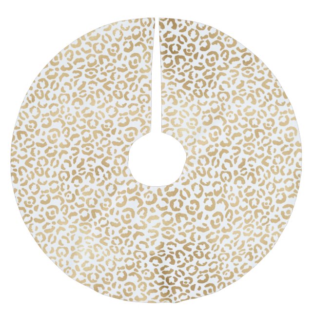 White Guld Leopard Print Julgransmatta Borstad Polyester (Framsidan)