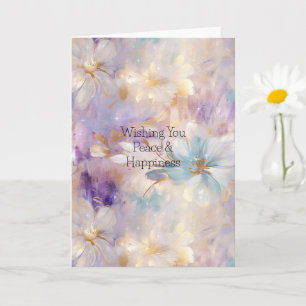 White Guld Lila Blue Blommigt Kort
