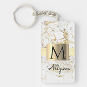 White & Guld Marble, Guld Box, Black Namn Monogram