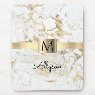White & Guld Marble, Guld Box, Black Namn Monogram Musmatta