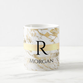 White & Guld Marble, Guld Pub, Black Namn Monogram Kaffemugg