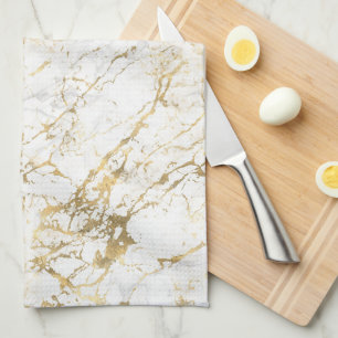 White & Guld Marble Kökshandduk