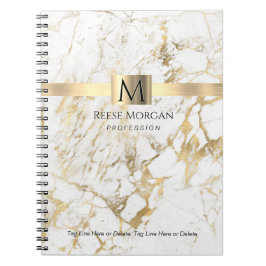 White/Guld Marble, Namn & Monogram, Professional Anteckningsbok
