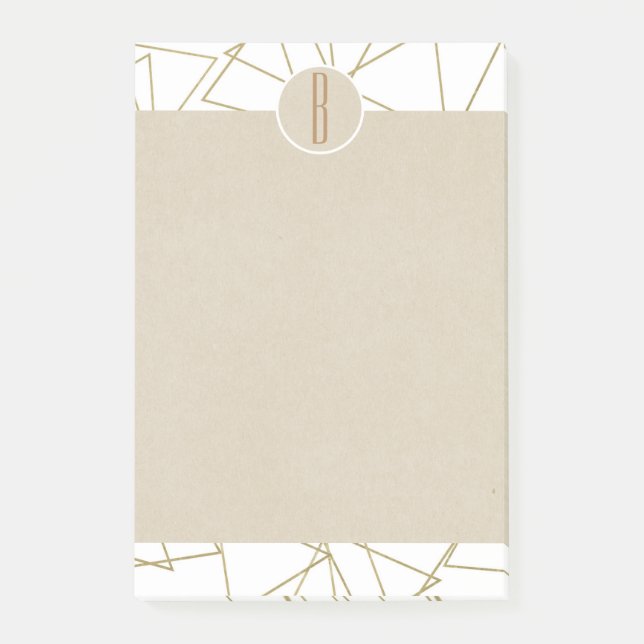 White Guld Modern Geometric Kraft Rustic Monogram Post-it Block (Framsida)