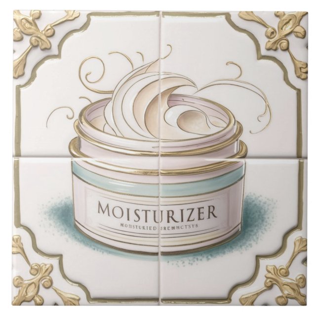 White & Guld Moisturizer Container Funny Bathroom Kakelplatta (Framsidan)