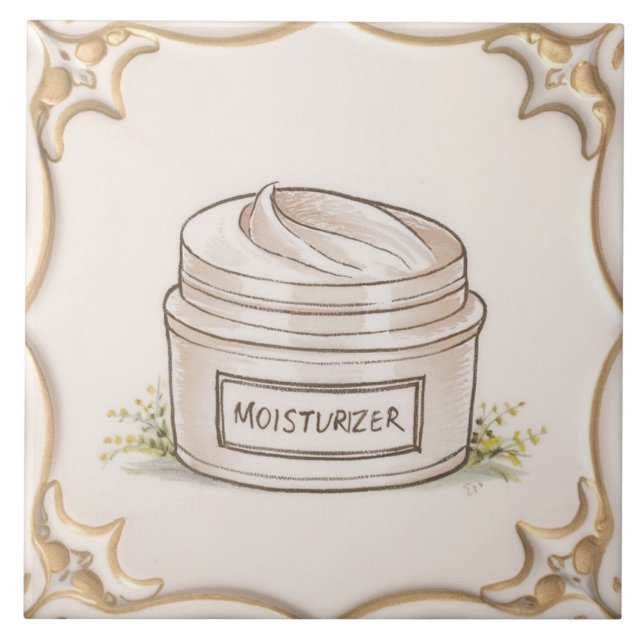 White & Guld Moisturizer Container Funny Bathroom Kakelplatta (Framsidan)