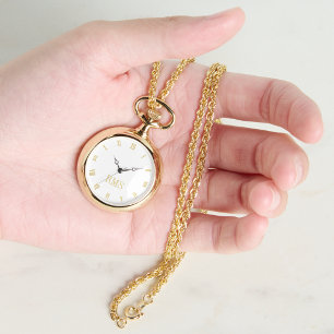 White Guld Monogram Womens Dam Necklace Watch Armbandsur