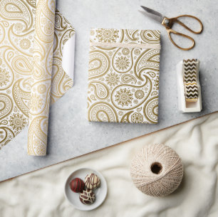 White & Guld Paisley Mönster Presentpapper