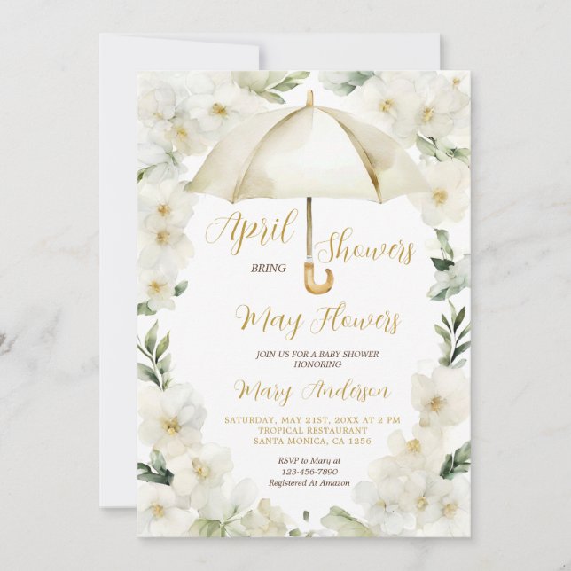 White Guld Parbrella April Showers Inbjudan (Framsida)