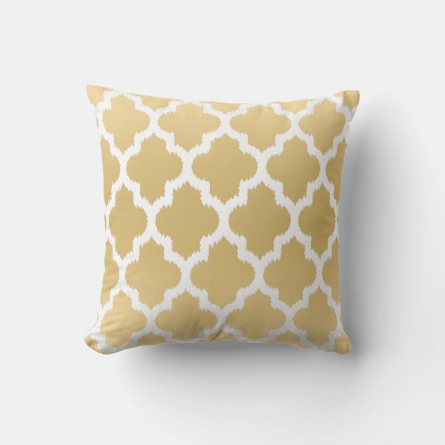White & Guld Quatrefoil Ikat Geometric Mönster Kudde (Framsida)