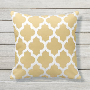White & Guld Quatrefoil Ikat Geometric Mönster Kudde