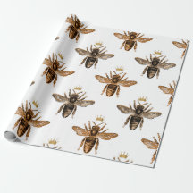 White & Guld Queen Bee Wrapping Papper