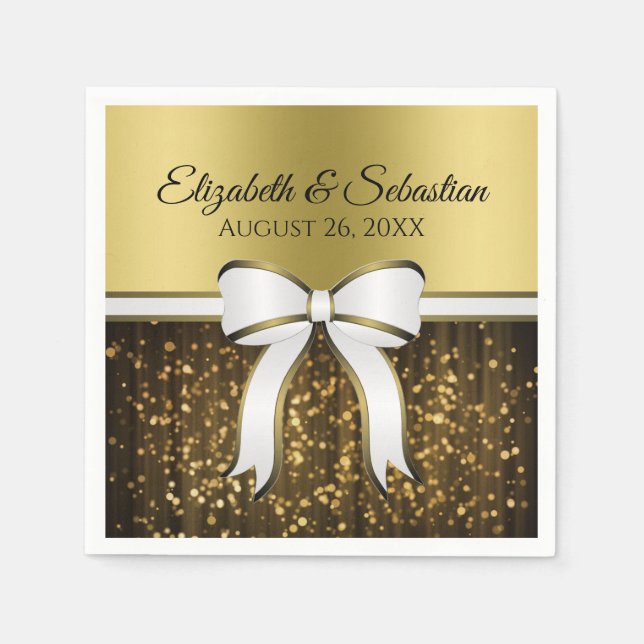 White & Guld Ribbon Bröllop Napkins Pappersservett (Framsidan)