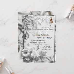 White Guld Ro, Champagne Silke och Butterflies Inbjudningar