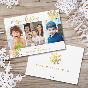 White & Guld SnowFlake 3 Photo Collage jul Julkort