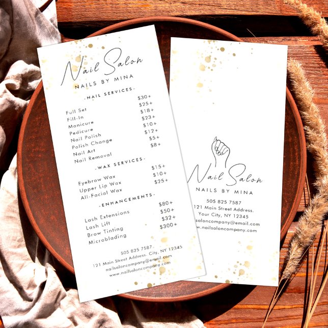 White Guld Specks Nail Salon Pris List Reklamkort (Skapare uppladdad)
