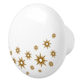 White & Guld Starbursts Ceramic Knob Knopp
