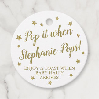 White & Guld Stars Pop It Baby Shower Champagne Gåvor Etiketter