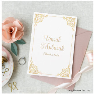 White Guld Swirl Muslim Umrah Mubarak Hälsning Kort