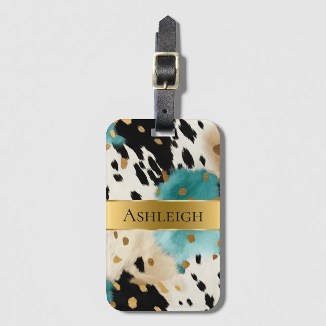 White Guld Turcos Black Cowhide Namn Bagagebricka (Framsida vertikal)