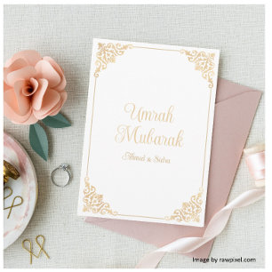 White Guld Umrah Mubarak Islamic Hälsning Kort