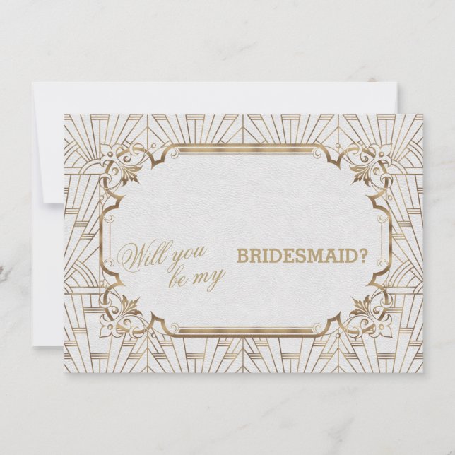 White Guld Underbar Gatsby Art Dec Bröllop Bridesm Inbjudningar (Framsida)