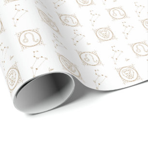 White & Guld Zodiac Leo Astrology Stjärntecken Presentpapper