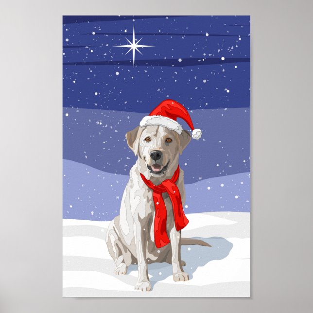 White Gult Labour Retriever i Santa Hat Poster (Framsidan)