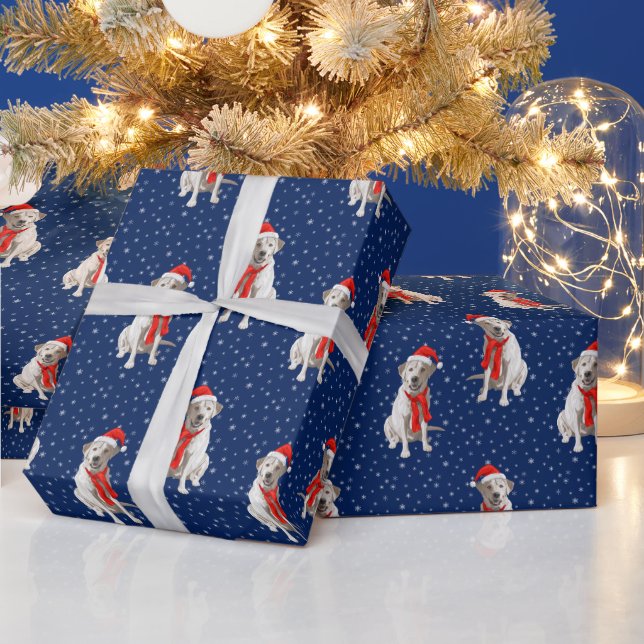 White Gult Labour Retriever i Santa Hat Presentpapper (Helgdagar)